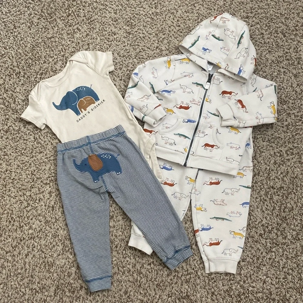 NWOT & EUC Carters Baby Elephant Safari Hoodie Jogger Matching set